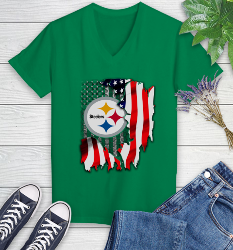 Pittsburgh Steelers NFL Football American Flag Women's V-Neck T-Shirt 6 Pittsburgh Steelers NFL Football American Flag Women's V-Neck T-Shirt - Image 6
