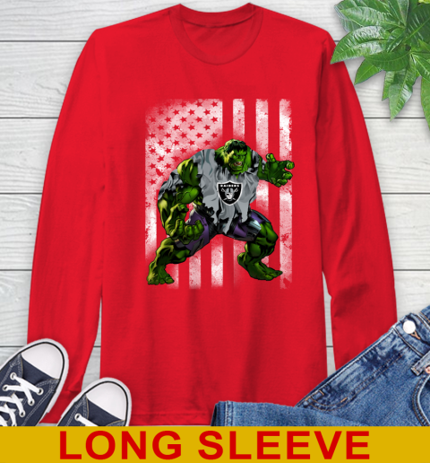 Oakland Raiders Hulk Marvel Avengers NFL Football American Flag Long Sleeve T-Shirt 12