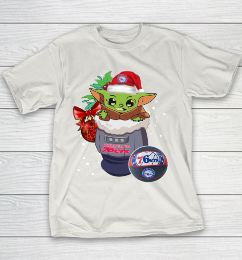 Philadelphia 76ers Christmas Baby Yoda Star Wars Funny Happy NBA Youth T-Shirt 11