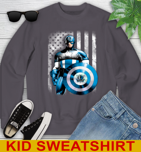 Dallas Mavericks NBA Basketball Captain America Marvel Avengers American Flag Shirt Youth Sweatshirt 5