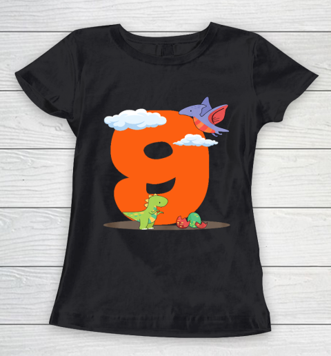 Kids 9th Birthday Cute Dinosaur Gift Girl Boy 9 Years Old Women's T-Shirt