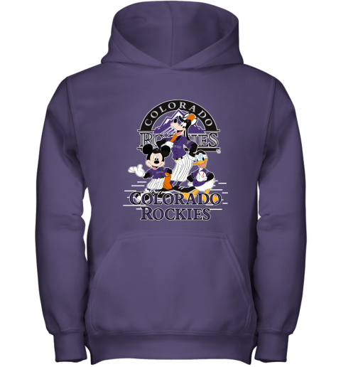Colorado Rockies Mickey Donald And Goofy Baseball Youth Hoodie