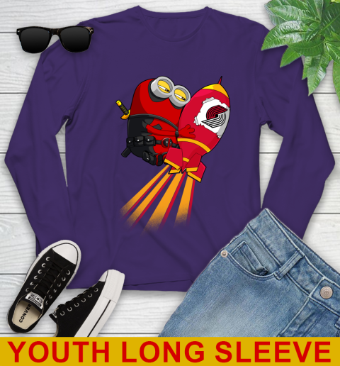 NBA Basketball Portland Trail Blazers Deadpool Minion Marvel Shirt Youth Long Sleeve 4