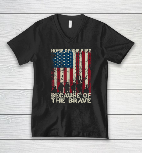 Home Of The Free Because Of The Brave Distress American Flag V-Neck T-Shirt