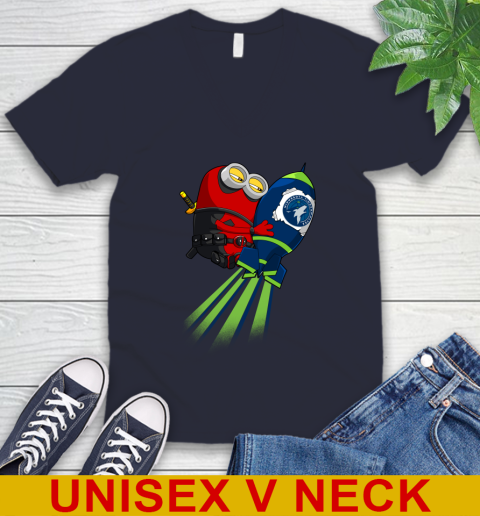 NBA Basketball Minnesota Timberwolves Deadpool Minion Marvel Shirt V-Neck T-Shirt 2