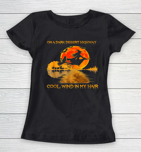 On A Dark Desert Highway T Shirt Witch Cat Halloween Women's T-Shirt