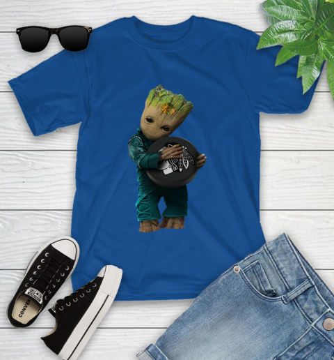 NHL Groot Guardians Of The Galaxy Hockey Sports Chicago Blackhawks Youth T-Shirt 9