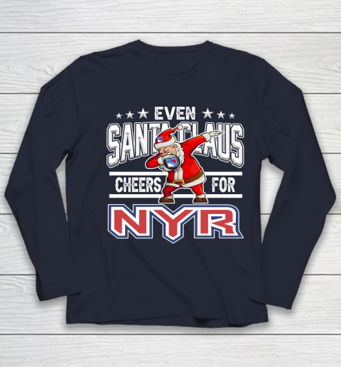 New York Rangers Even Santa Claus Cheers For Christmas NHL Youth Long Sleeve 2