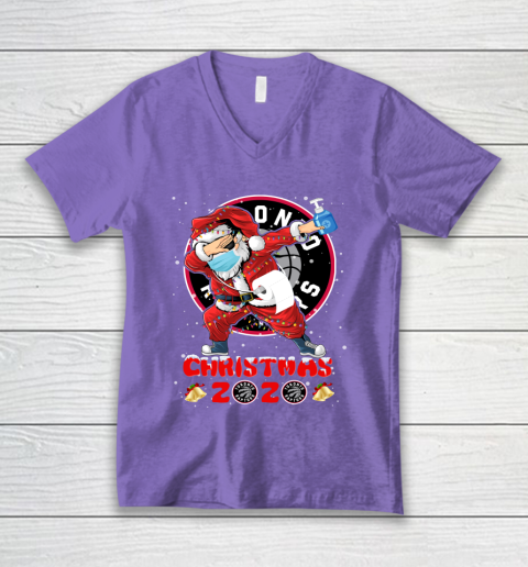 Toronto Raptors Funny Santa Claus Dabbing Christmas 2020 NBA V-Neck T-Shirt 8