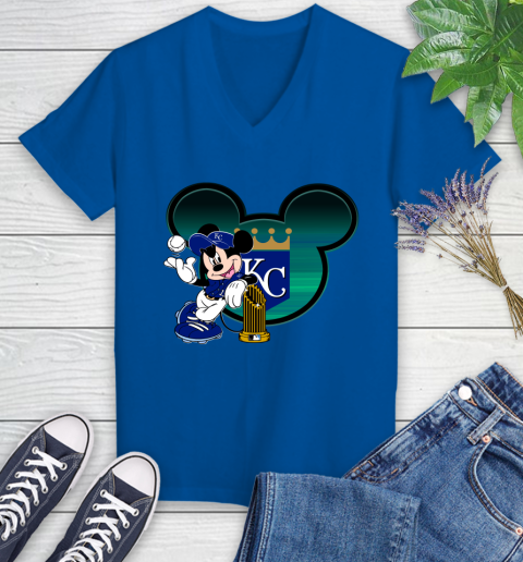 MLB Kansas City Royals The Commissioner's Trophy Mickey Mouse Disney Women's V-Neck T-Shirt 10