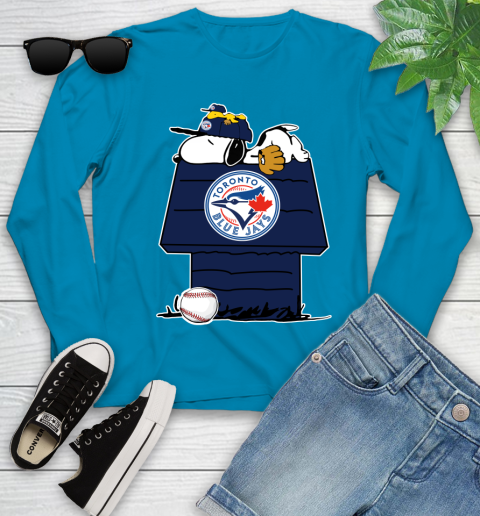 MLB Toronto Blue Jays Snoopy Woodstock The Peanuts Movie Baseball T Shirt Youth Long Sleeve 7