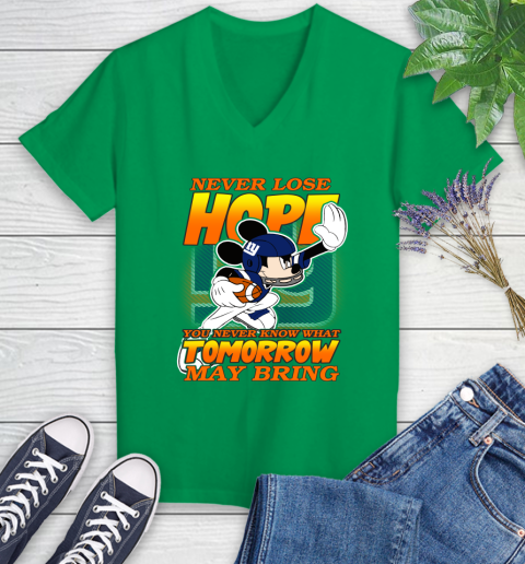 New York Giants NFL Football Mickey Disney Never Lose Hope Women's V-Neck T-Shirt 5