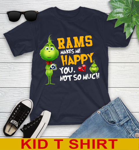 NFL Los Angeles Rams Makes Me Happy You Not So Much Grinch Football Sports Youth T-Shirt 2