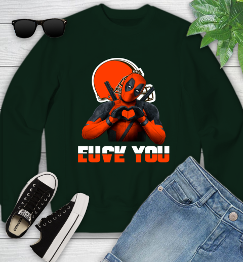 NHL Cleveland Browns Deadpool Love You Fuck You Football Sports Youth Sweatshirt 9