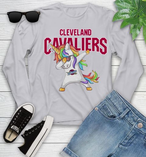 Cleveland Cavaliers NBA Basketball Funny Unicorn Dabbing Sports Youth Long Sleeve 5