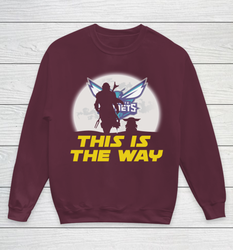 Charlotte Hornets NBA Basketball Star Wars Yoda And Mandalorian This Is The Way Youth Sweatshirt 4