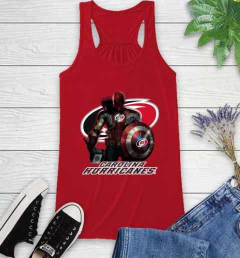 NHL Captain America Thor Spider Man Hawkeye Avengers Endgame Hockey Carolina Hurricanes Racerback Tank 6