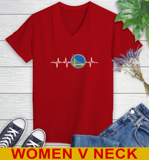 Golden State Warriors NBA Basketball Heart Beat Shirt Women's V-Neck T-Shirt 10