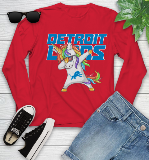 Detroit Lions NFL Football Funny Unicorn Dabbing Sports Youth Long Sleeve 11