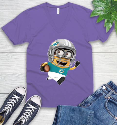 NFL Miami Dolphins Minions Disney Football Sports V-Neck T-Shirt 10