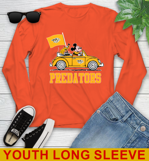 NHL Hockey Nashville Predators Pluto Mickey Driving Disney Shirt Youth Long Sleeve 4