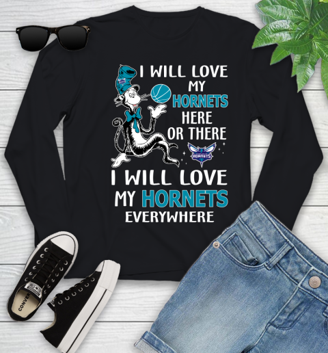 NBA Basketball Charlotte Hornets I Will Love My Hornets Everywhere Dr Seuss Shirt Youth Long Sleeve