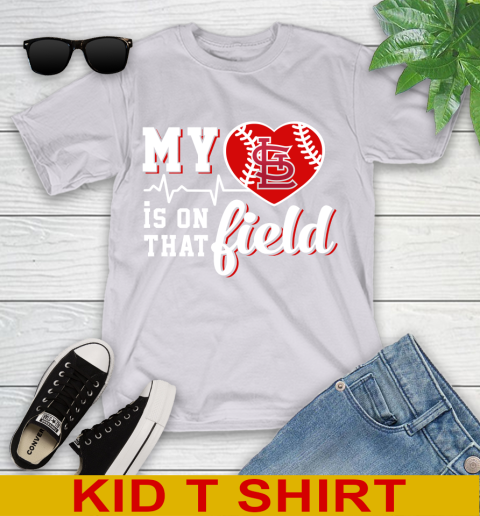 MLB My Heart Is On That Field Baseball Sports St.Louis Cardinals Youth T-Shirt 4