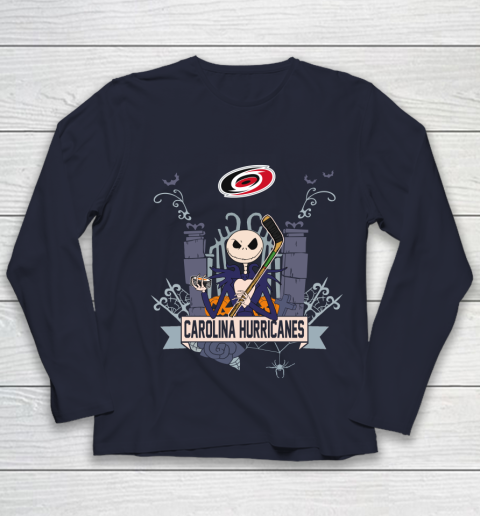 NHL Carolina Hurricanes Hockey Jack Skellington Halloween Youth Long Sleeve 2