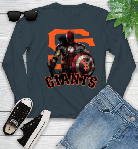 MLB Captain America Thor Spider Man Hawkeye Avengers Endgame Baseball San Francisco Giants Youth Long Sleeve 8