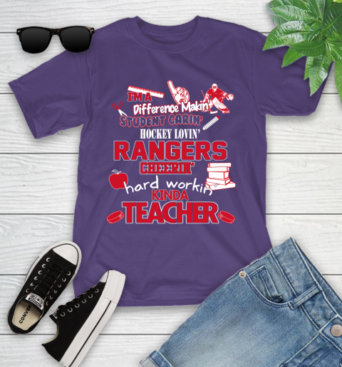 New York Rangers NHL I'm A Difference Making Student Caring Hockey Loving Kinda Teacher Youth T-Shirt 3