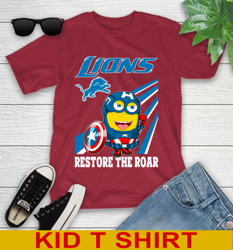 NFL Football Detroit Lions Captain America Marvel Avengers Minion Shirt Youth T-Shirt 12