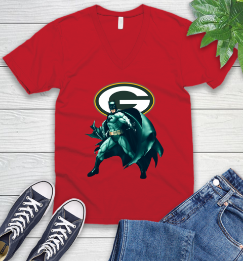 NFL Batman Football Sports Green Bay Packers V-Neck T-Shirt 7