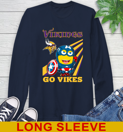 NFL Football Minnesota Vikings Captain America Marvel Avengers Minion Shirt Long Sleeve T-Shirt 3
