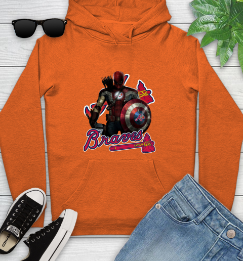MLB Captain America Thor Spider Man Hawkeye Avengers Endgame Baseball Atlanta Braves Youth Hoodie 5