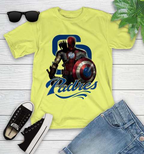 MLB Captain America Thor Spider Man Hawkeye Avengers Endgame Baseball San Diego Padres Youth T-Shirt 8
