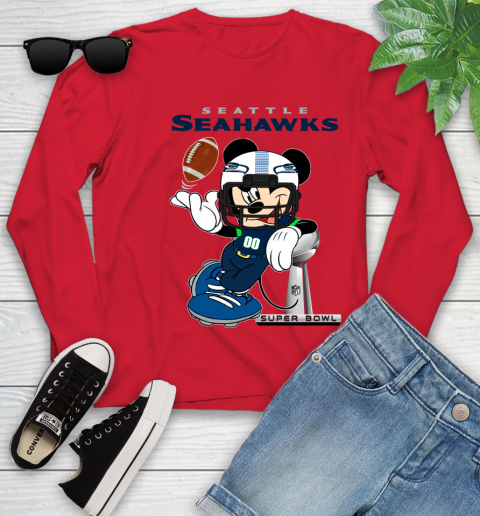 NFL Seattle Seahawks Mickey Mouse Disney Super Bowl Football T Shirt Youth Long Sleeve 11