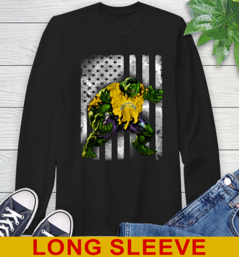 Los Angeles Chargers Hulk Marvel Avengers NFL Football American Flag Long Sleeve T-Shirt