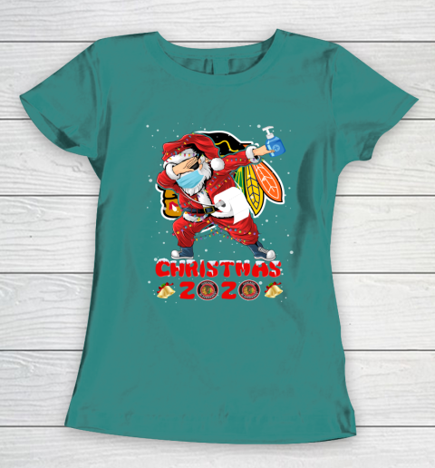 Chicago Blackhawks Funny Santa Claus Dabbing Christmas 2020 NHL Women's T-Shirt 10