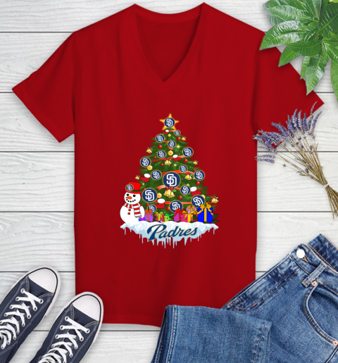 San Diego Padres Merry Christmas MLB Baseball Sports Women's V-Neck T-Shirt 12