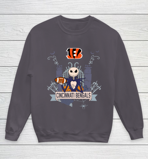 NFL Cincinnati Bengals Football Jack Skellington Halloween Youth Sweatshirt 5
