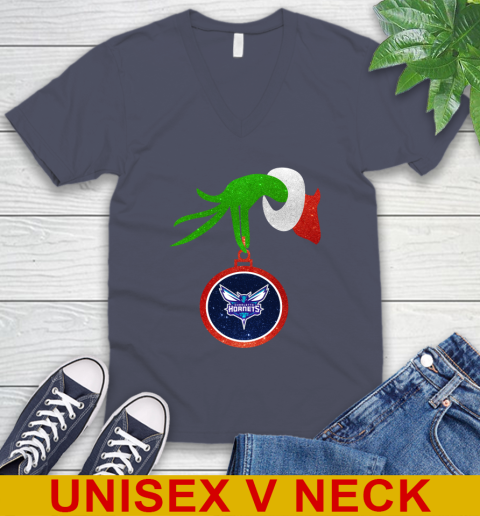 Charlotte Hornets Grinch Merry Christmas NBA Basketball V-Neck T-Shirt 8