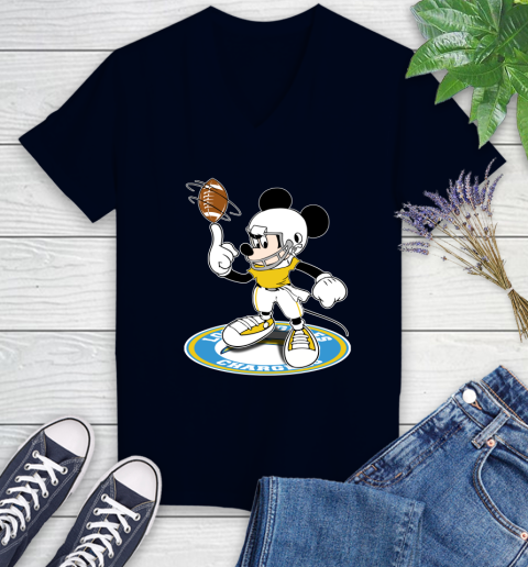 NFL Football Los Angeles Chargers Cheerful Mickey Disney Shirt Women's V-Neck T-Shirt 4 NFL Football Los Angeles Chargers Cheerful Mickey Disney Shirt Women's V-Neck T-Shirt - Image 4