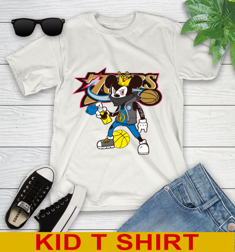 Philadelphia 76ers NBA Basketball Mickey Peace Sign Sports Youth T-Shirt