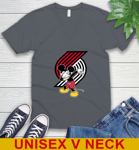 Portland Trail Blazers NBA Basketball Dabbing Mickey Disney Sports V-Neck T-Shirt 5