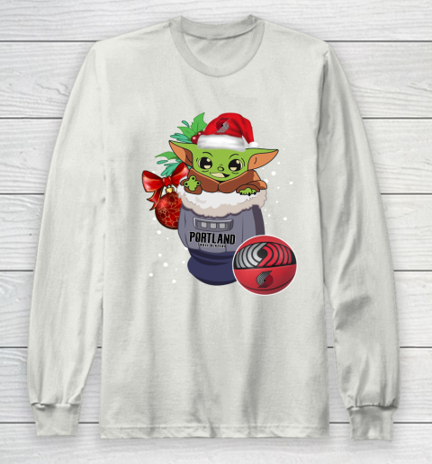 Portland Trail Blazers Christmas Baby Yoda Star Wars Funny Happy NBA Long Sleeve T-Shirt 12