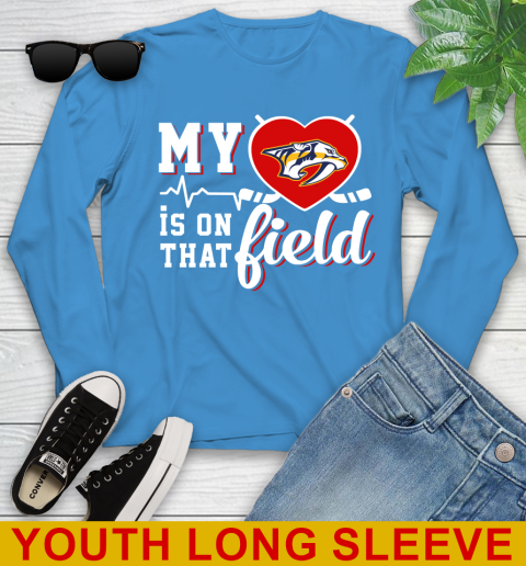 NHL My Heart Is On That Field Hockey Sports Nashville Predators Youth Long Sleeve 8