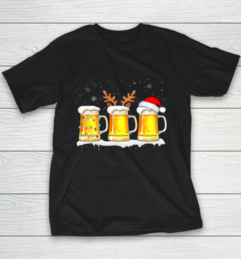 Santa Reindeer and Christmas Light Beer Christmas Pajamas Youth T-Shirt
