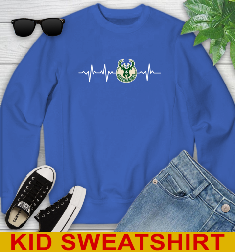 Milwaukee Bucks NBA Basketball Heart Beat Shirt Youth Sweatshirt - Image 7