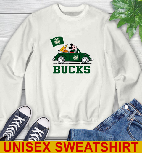 NBA Basketball Milwaukee Bucks Pluto Mickey Driving Disney Shirt Sweatshirt