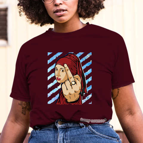 Air Jordan 13 Bred Matching Sneaker Tshirt The Girl With The Pearl Earing Middle Finger Red and Black Jordan Shirt